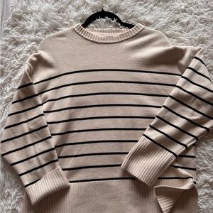 Zara Cream and Black Striped Sweater